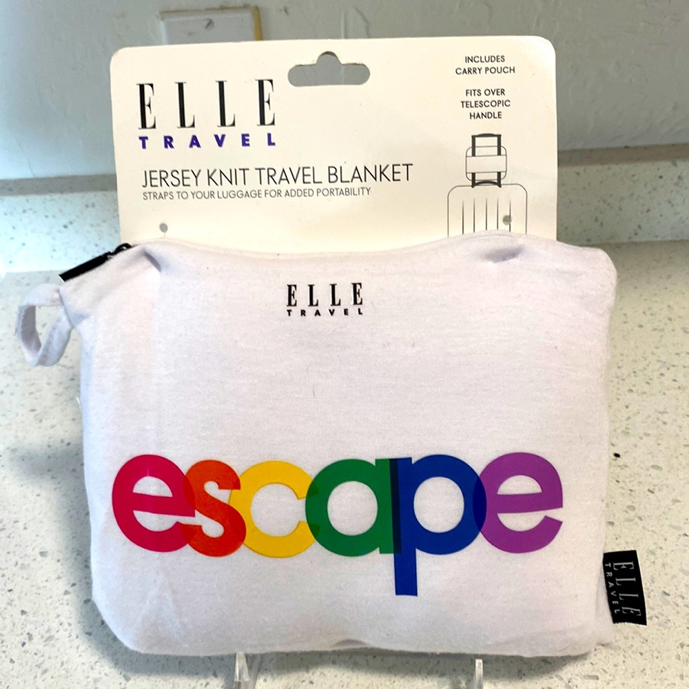 ELLE brand new White 
Jersey Knit Travel Blanket